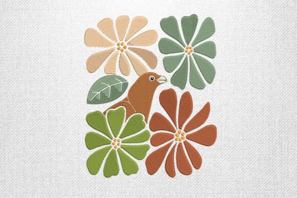 Bird and Flowers Embroidery Design