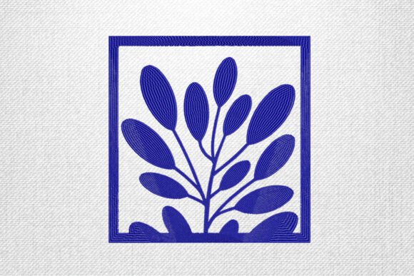 Blue Leaf Branch Framed Embroidery