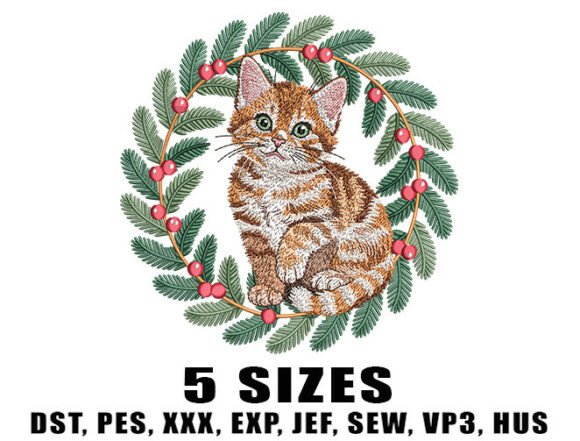 Christmas Cat Wreath Embroidery Design