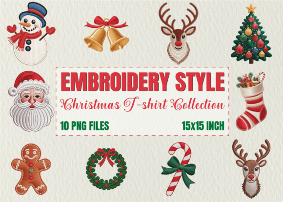 Christmas Embroidery Style TShirt Design