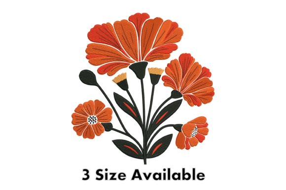Elegant Orange Floral Embroidery