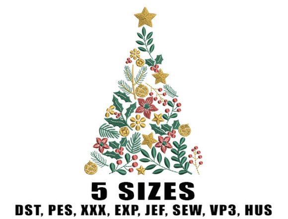 Festive Holiday Tree Embroidery Design