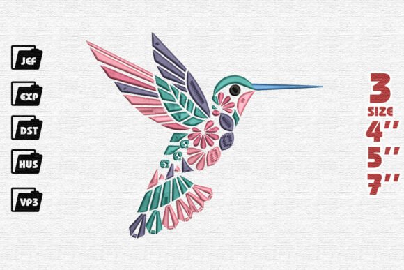 Floral Hummingbird Embroidery Design