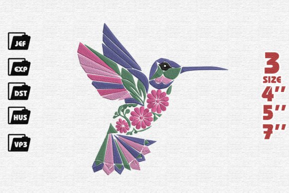 Geometric Hummingbird Embroidery