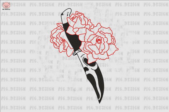 Knife with Roses Embroidery Design