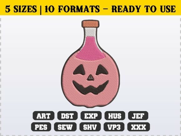 Pink Halloween Potion Bottle Embroidery