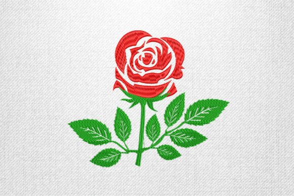 Red Rose with Leaves Embroidery