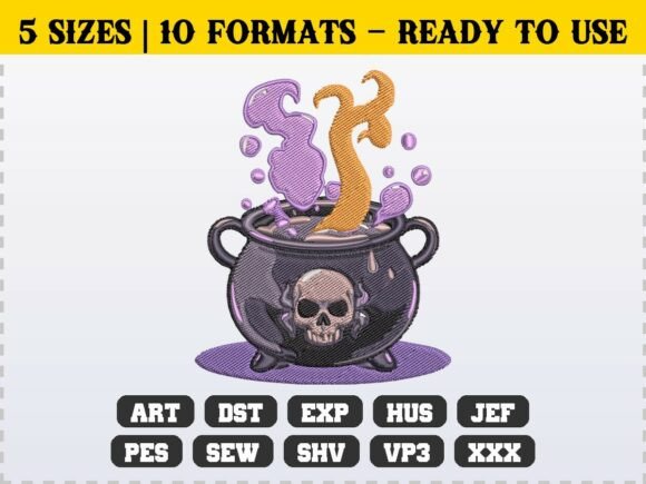 Spooky Skull Cauldron Embroidery Design