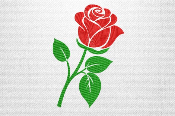 Stylized Red Rose Embroidery Design
